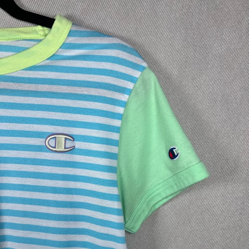 Champion Campus Ringer Stripped/Colour Block Slight Crop T-Shirt -Small in Multi - Picture 3 of 6
